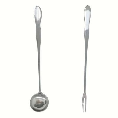 TEMU 2pcs Reusable Stainless Steel Pickle & Olive Set, Long Handled Serving Forks, Utensil Forks, Fruit Fork, Long Handle Spoon, Kitchen Tools - Serving And Picking Up Canned Pickles And Olives