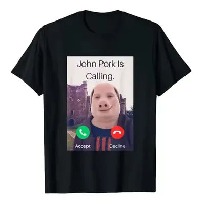 John Pork Is Calling Answer Call Phone T-Shirt Humor Funny Pig Graphic Tee Streetwear High Quality Cotton Short Sleeve T Shirt