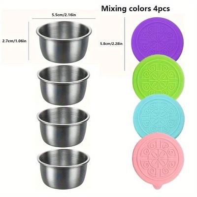 TEMU 4pcs Oukeai 304 Stainless Steel Condiment Cups With Lids, 1.5oz Leak-proof Sauce Dishes For Salad, Ketchup, Picnic, Festive Holiday Themed, Butter Dishes For Home & Kitchen Use