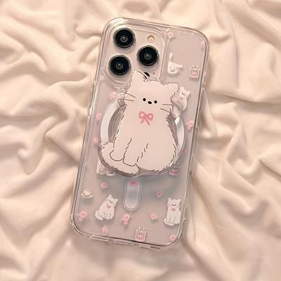 TEMU Acrylic Transparent Wireless Charging Mobile Phone Case With Magnetic Bracket Suitable For Iphone16promax/15/14plus/13/12/11 Protective Case
