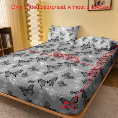 TEMU Modern Butterfly Print Brushed Fitted Sheet - Soft, Breathable Polyester Bedding For Bedroom & , Deep , Machine Washable