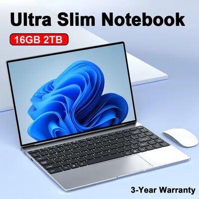 Ultra Slim 14.1" Laptop 16GB RAM 2TB SSD Windows 11 Pro Intel N3700 Notebook Gamer 1920*1080 Display Office Study Computer PC