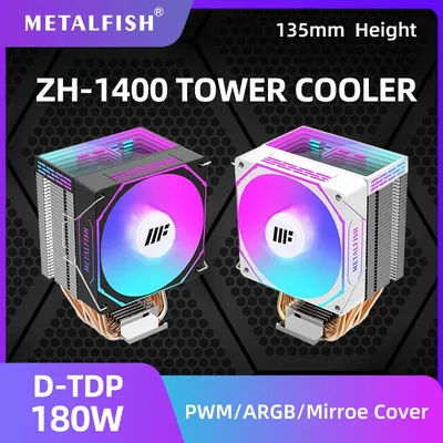 METALFISH ZH1400 CPU Cooler 4 HeatPipes 4PIN PWM Silent ARGB Fan For Intel 1700 1200 115X 1366 2011 AM5 AM4 AM3 x99 x79