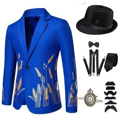 Anni 1920 Ispirato al vintage Il grande Gatsby Costume da festa Set di accessori Stampa Senza colletto Costume Per uomo Halloween Festa Sera Casual Quotidiano Adulti Cappotto