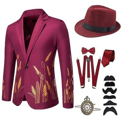 Anni 1920 Ispirato al vintage Il grande Gatsby Costume da festa Set di accessori Stampa Senza colletto Costume Per uomo Halloween Festa Sera Casual Quotidiano Adulti Cappotto