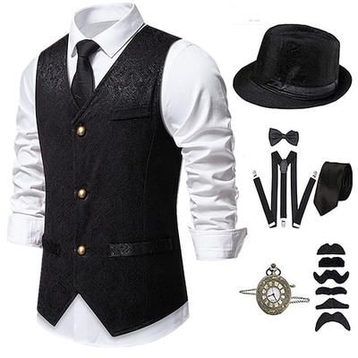 Anni 1920 Ispirato al vintage Il grande Gatsby Costume da festa Mascherata Set di accessori Senza maniche Stampa Senza colletto Costume Per uomo Halloween Festa Sera Casual Quotidiano Cravatta