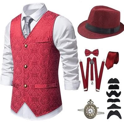 Anni 1920 Ispirato al vintage Il grande Gatsby Costume da festa Mascherata Set di accessori Senza maniche Stampa Senza colletto Costume Per uomo Halloween Festa Sera Casual Quotidiano Cravatta