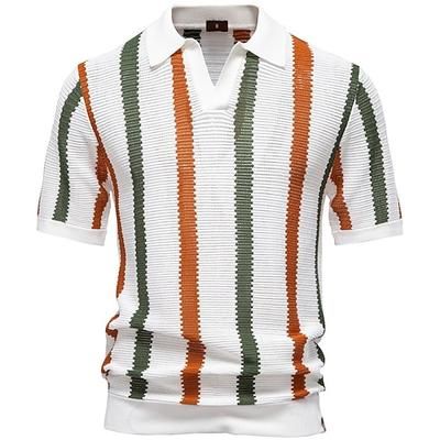 Retrò Vintage Anni '70 Camicia Polo in maglia Hippie Rete A righe Costume Per uomo Vacanza Abbigliamento Quotidiano Spiaggia Adulti Top Primavera Estate