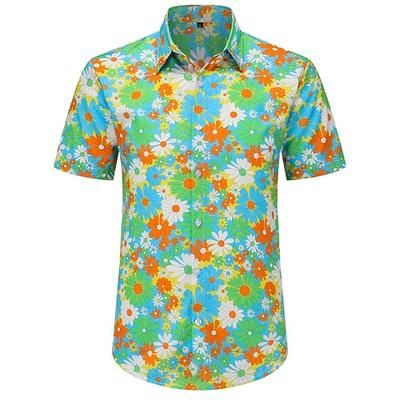 Retrò Vintage Anni '70 Camicia Camicia Aloha Hippie Floreale Margherita Costume Per uomo Vacanza Feste Parata dell'Orgoglio Adulti Camicia