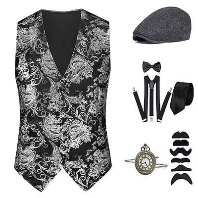 Anni 1920 Ispirato al vintage Il grande Gatsby Costume da festa Set di accessori Senza maniche Stampa Senza colletto Costume Per uomo Halloween Festa Sera Casual Quotidiano Adulti Gilet Cappello