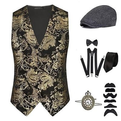 Anni 1920 Ispirato al vintage Il grande Gatsby Costume da festa Set di accessori Senza maniche Stampa Senza colletto Costume Per uomo Halloween Festa Sera Casual Quotidiano Adulti Gilet Cappello