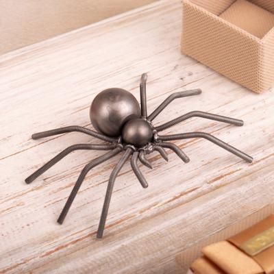 'Modern Eco-Friendly Recycled Metal Figurine of a Tarantula'