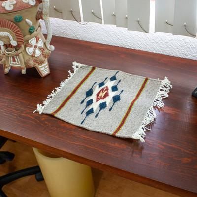 'Zapotec Diamond-Patterned Grey and Red Wool Area Rug (1x1)'