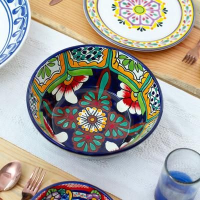 'Artisan-Made Talavera-Style Floral Ceramic Serving Bowl'