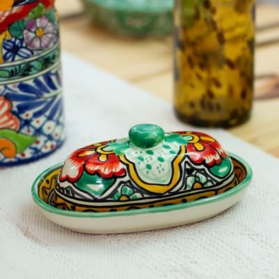 'Talavera Style Hand-Painted Ceramic Butter Dish with Lid'