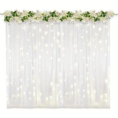 TEMU 2x2m Elegant Photography Backdrop Curtain With Floral Accents And Dotted Pattern - Detachable For Weddings, Parties,