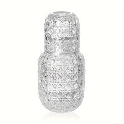 TEMU 1set Bedside Water Carafe And Glass Set For Bedroom Nightstand Glass Pitcher 450ml 15oz Handmade Clear Glass Night Bedside Water Bottle With Tumbler Cup For Bathroom Juice Water Kitchen Bar