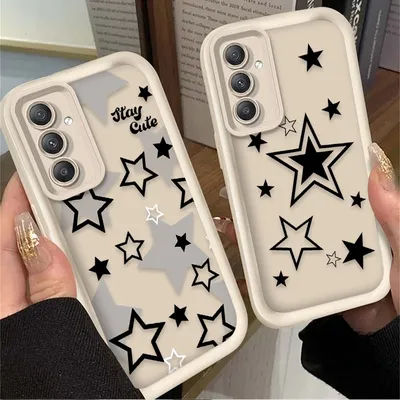 Black White Star Silicone Case for Samsung Galaxy A35 A55 A15 A25 A16 A06 A05 A05S A24 A13 A23 A12 A22 A32 A52 A71 A51 4G Funda