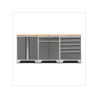 NewAge Garage Cabinets PRO Platinum 4-Piece Workbench Set with Bamboo Top