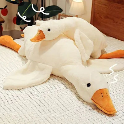 Grand canard en peluche d'oie géante rose, 50-190cm, Kawaii, jouets en peluche, oreiller de couchage, grande poupée douce, cadeaux pour enfants