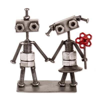 Robots in Love,'Eco-Friendly Recycled Metal Figurine of Robot Couple'