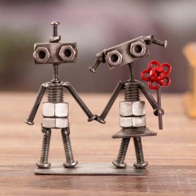 Robots in Love,'Eco-Friendly Recycled Metal Figurine of Robot Couple'