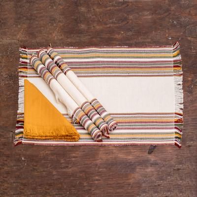 Palopo Stripes,'4 Striped Cotton Placemat Napkin Set Handwoven in Guatemala'