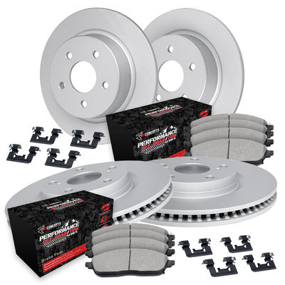 R1 Concepts Brake Disc & Pad Kit GEO-Carbon Rotors with Super HD Pads Series, Front Rear, 1 Year Limited Warranty WDVH2-54003