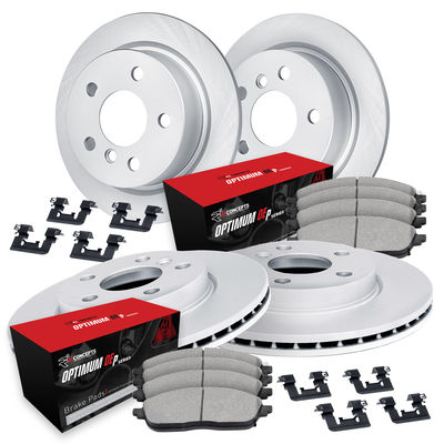 R1 Concepts Brake Disc & Pad Kit GEO-Carbon Rotors with Optimum OEp Pads Series, Front Rear, 1 Year Limited Warranty WJUH2-74044