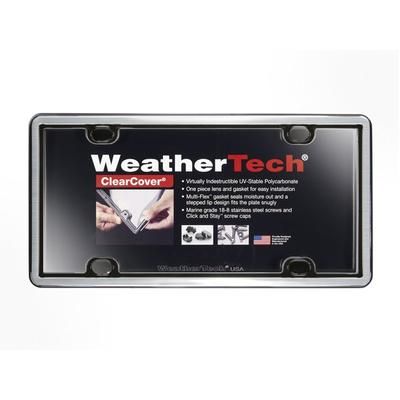 Weathertech License Plate Frame Eastman Durastar Polymer Brushed Stainless with Black Trim ClearCover Series, 3-year limited