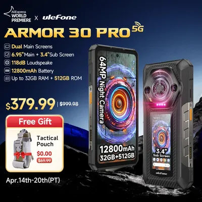 【World Premiere】Ulefone Armor 30 Pro 5G Rugged Phone Android 14 Smartphone 6.9" 120Hz 32GB+512GB 12800mAh Night Camera 64MP NFC