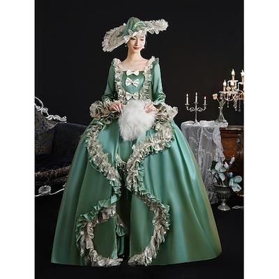 Vintage Rococò Rinascimento Maxi Vestito Normale A sbuffo Principessa regina Elisabetta Pieghettato Con Volant Principessa Collo quadrato Costume Per donna Halloween Carnevale Mascherata Feste