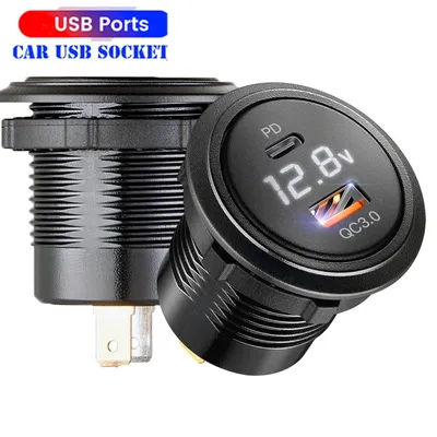 12V/24V USB Car Charger Power Socket with led PD and QC3.0 Fast Charging Charger for Car RV Boats Motorcycle