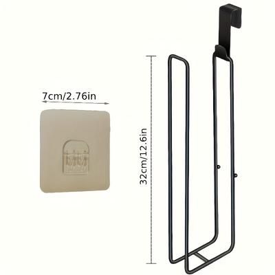 TEMU Self-adhesive Toilet Paper Holder, Black Iron Bathroom Tissue Rack With Towel Bar, No-drill Wall Mount For Kitchen & Bathroom Organization, Bathroom Storage