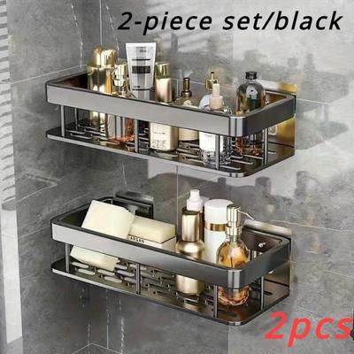 TEMU 2pcs Set Of Hole-free Bathroom Storage Racks, Waterproof Bathroom Adhesive Racks, Shampoo And Shower Gel Racks, Multifunctional Aluminum Rust-proof Hanging Racks, Storage Racks, Corner Shelves