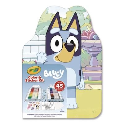 Crayola Bluey Color and Sticker Kit, (26) Pip-Squeaks Skinnies Washable Markers, (20) Coloring Pages, (1) Sticker Sheet (CYO41235)