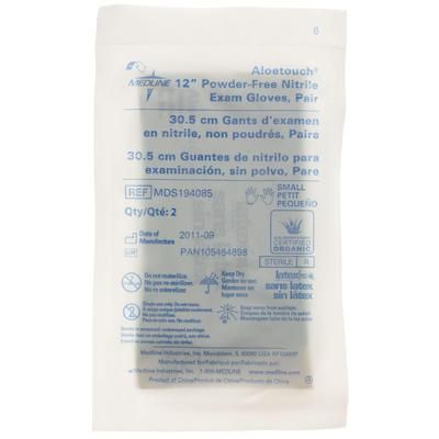 Medline AloeTouch 12" Powder-Free Nitrile Exam Gloves, Sterile Pairs, Size S, 50/BX (MDS194085Z)