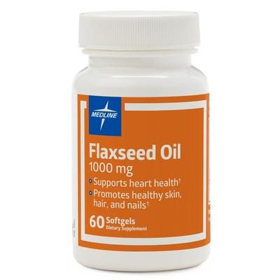 Medline Flaxseed Oil Softgel, 1,000 mg, 60/Bottle, 48 Bottles/Case, 48/CS (OTCM00017)