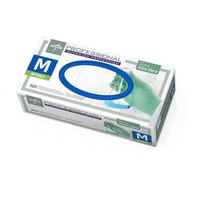 Medline Professional Powder-Free Textured Nitrile Exam Gloves with Aloe, Size M, 100/BX (PRO31762H)