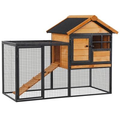 TEMU Rabbit Hutch Guinea Pig Hutch Wood-metal Elevated Guinea Pig House Pet Bunny Cage For Outdoor 122 X 92cm Light Yellow