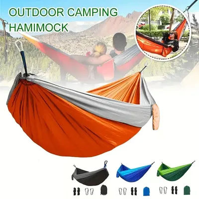 Outdoor Lightweight Double Nylon Camping Hammock with Hanging Straps Perfect for Backpacking Travel Beach Yard and Garden