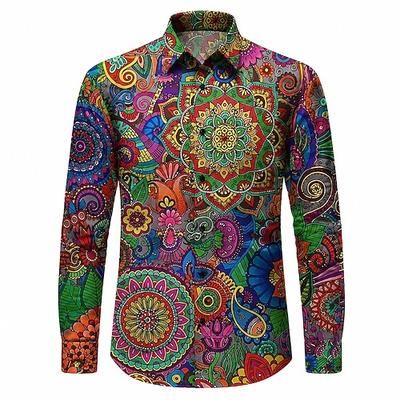 Retrò Vintage Anni '70 Camicia Camicia Aloha Hippie Paisley Costume Per uomo Mascherata Feste Abbigliamento quotidiano Parata dell'Orgoglio Adulti Camicia