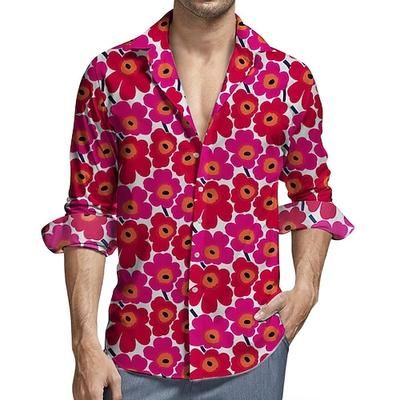 Retrò Vintage Anni '70 Camicia Camicia Aloha Hippie Floreale Costume Per uomo Mascherata Feste Abbigliamento quotidiano Parata dell'Orgoglio Adulti Camicia