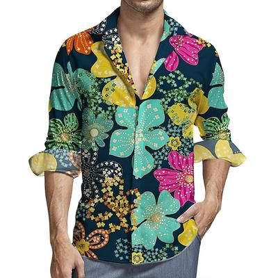 Retrò Vintage Anni '70 Camicia Camicia Aloha Hippie Floreale Costume Per uomo Mascherata Feste Abbigliamento quotidiano Parata dell'Orgoglio Adulti Camicia