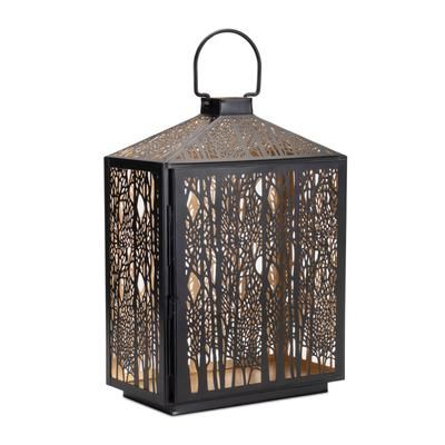 Forest Cut Metal Lantern with Gold Accent 16"H by Melrose in Black/gold