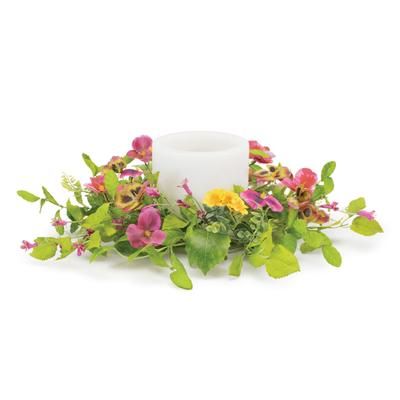 Mixed Pansy Floral Candle Ring 16"D by Melrose in Green/pink