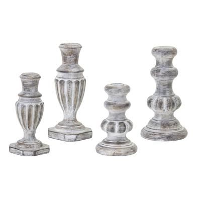 White Washed Stone Candle Holder (Set of 4) by Melrose in Grey White Brown