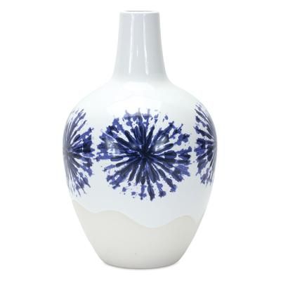 Vase 6.5"D x 11"H Ceramic by Melrose in White/blue