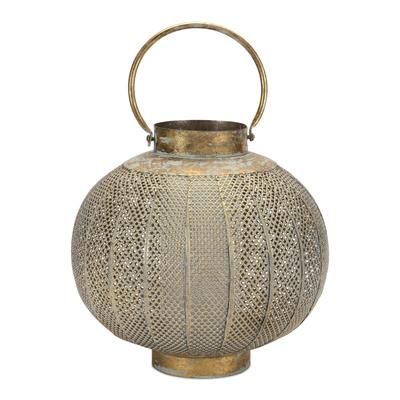 Punched Metal Candle Holder 11.5"H by Melrose in Copper/green