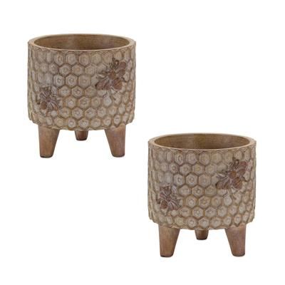 Pot w/Legs (Set of 2) 5"D x 5.25"H Resin by Melrose in Brown